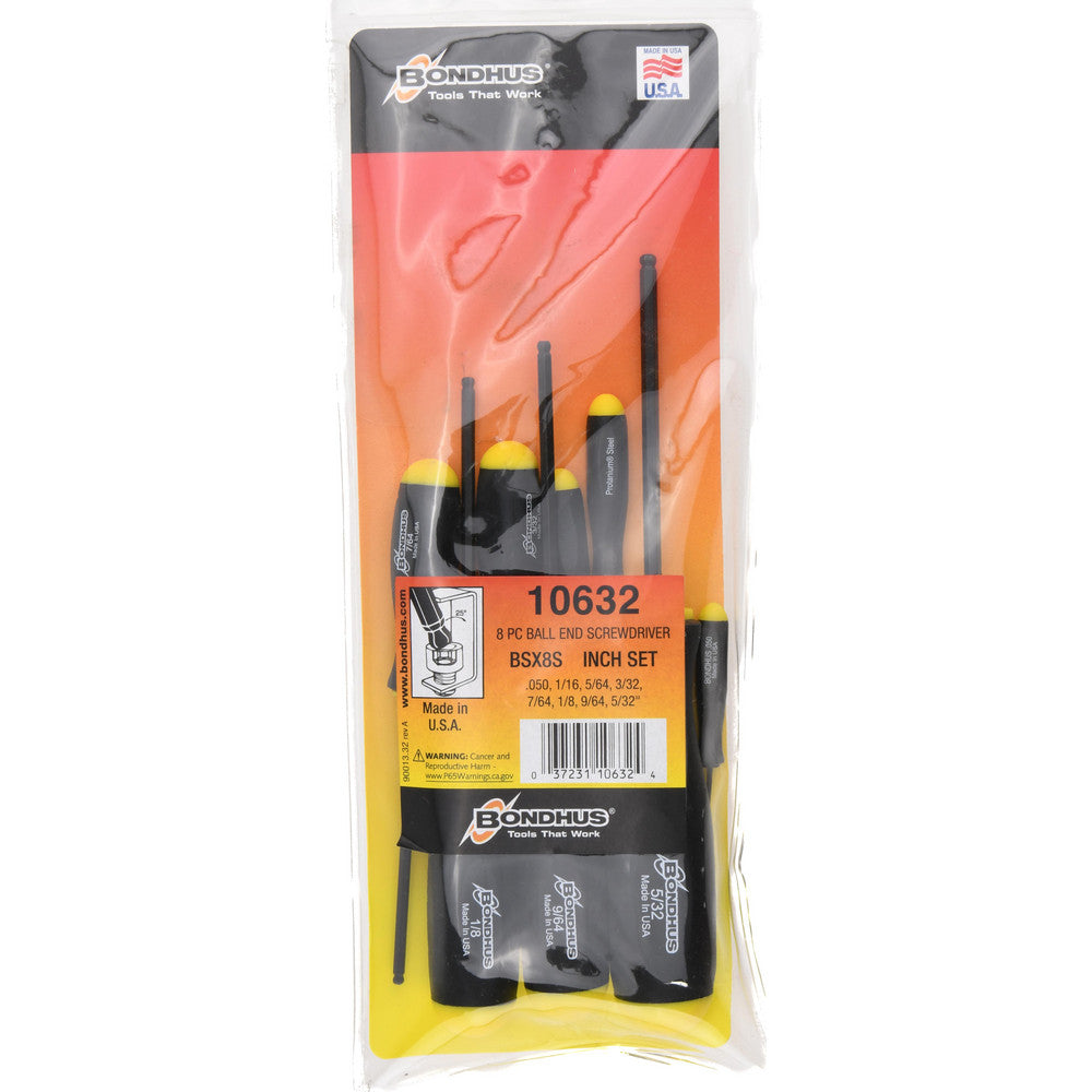 Bondhus 10632 8 Piece, 0.05 to 5/32" Ball End Hex Driver Set