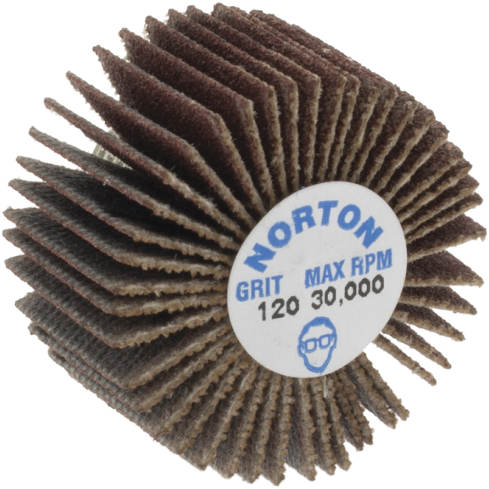 Norton 63642502626 Mounted Flap Wheel 1" Dia, 5/8" Face Width, 120 Grit, Aluminum Oxide