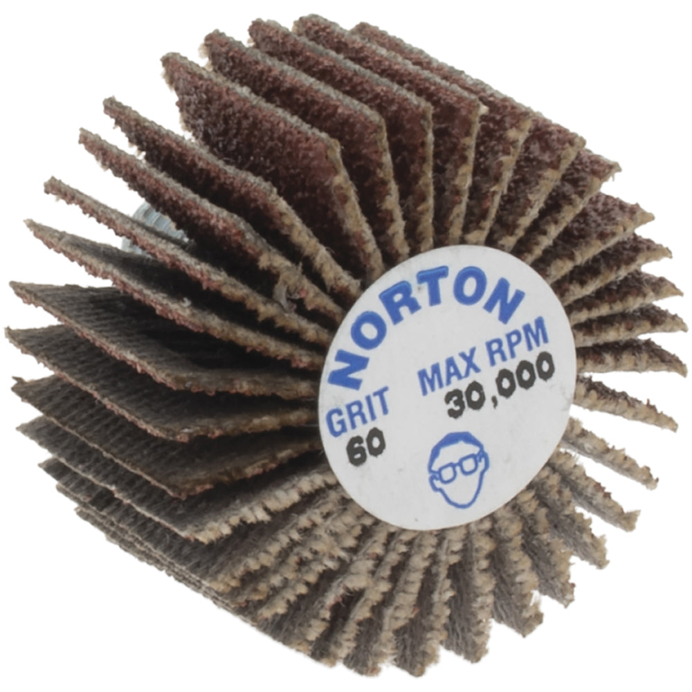 Norton 63642502624 Mounted Flap Wheel 1" Dia, 5/8" Face Width, 60 Grit, Aluminum Oxide