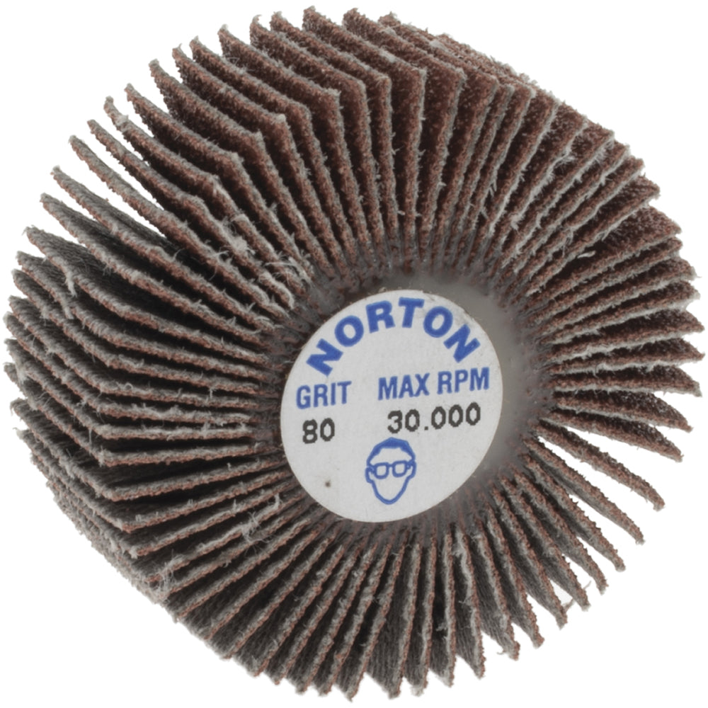 Norton 63642502633 Mounted Flap Wheel 1-3/8" Dia, 5/8" Face Width, 80 Grit, Aluminum Oxide