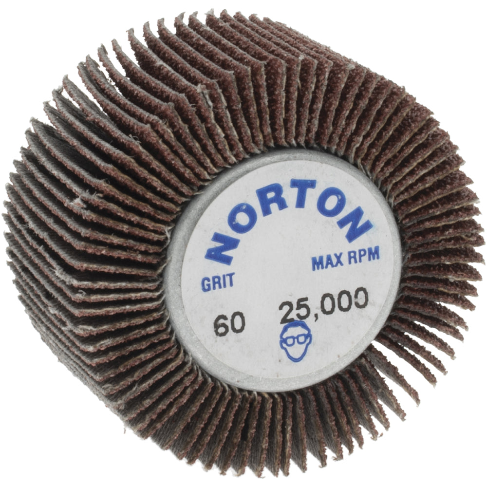 Norton 63642502638 Mounted Flap Wheel 1-5/8" Dia, 1" Face Width, 60 Grit, Aluminum Oxide