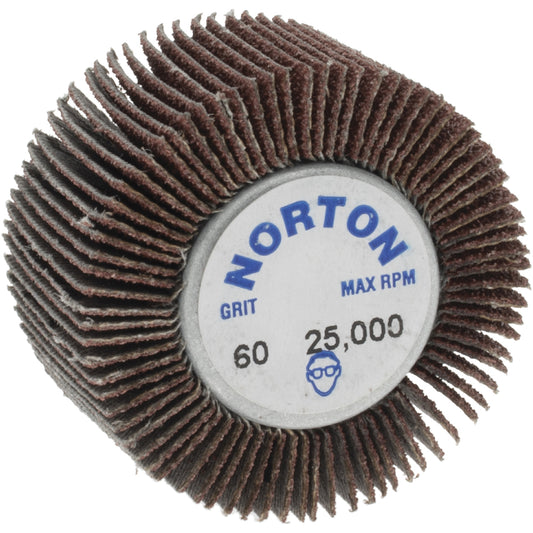 Norton 63642502638 Mounted Flap Wheel 1-5/8" Dia, 1" Face Width, 60 Grit, Aluminum Oxide