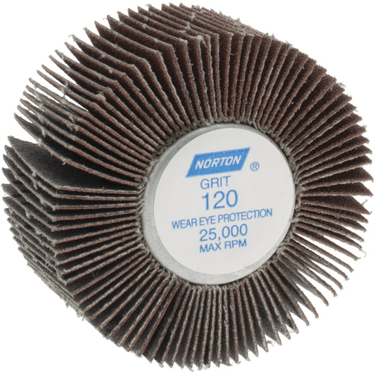 Norton 63642502648 Mounted Flap Wheel 2" Dia, 1" Face Width, 120 Grit, Aluminum Oxide