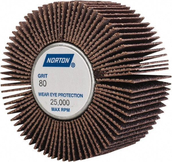 Norton 63642502647 Mounted Flap Wheel 2" Dia, 1" Face Width, 80 Grit, Aluminum Oxide