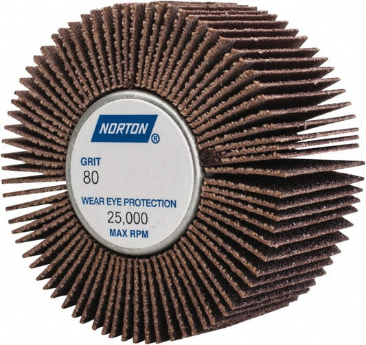 Norton 63642502647 Mounted Flap Wheel 2" Dia, 1" Face Width, 80 Grit, Aluminum Oxide