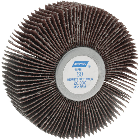 Norton 63642502664 Mounted Flap Wheel 3" Dia, 1" Face Width, 60 Grit, Aluminum Oxide