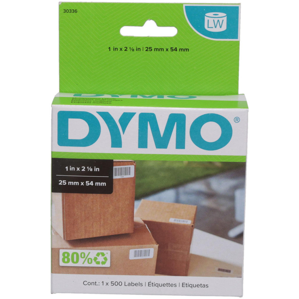 Dymo 30336 Label Maker Label White, Die Cut Paper with Semi Perm Adhesive, 2-1/8" OAL, 1" OAW, 500 per Roll, 1 Roll