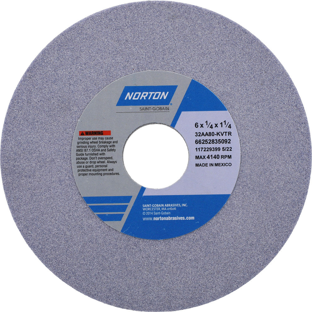 Norton 66252835092 Surface Grinding Wheel 6" Dia, 1/4" Thick, 1-1/4" Hole, 80 Grit, K Hardness