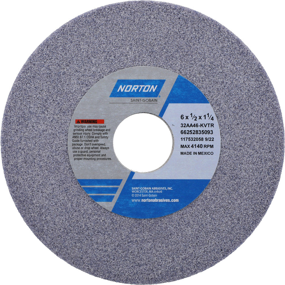 Norton 66252835093 Surface Grinding Wheel 6" Dia, 1/2" Thick, 1-1/4" Hole, 46 Grit, K Hardness