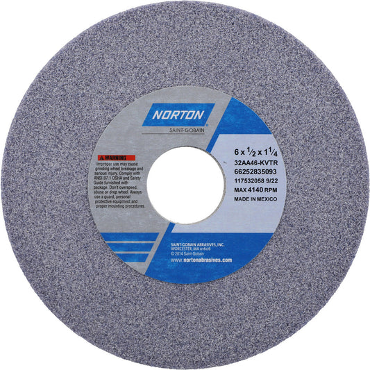 Norton 66252835093 Surface Grinding Wheel 6" Dia, 1/2" Thick, 1-1/4" Hole, 46 Grit, K Hardness