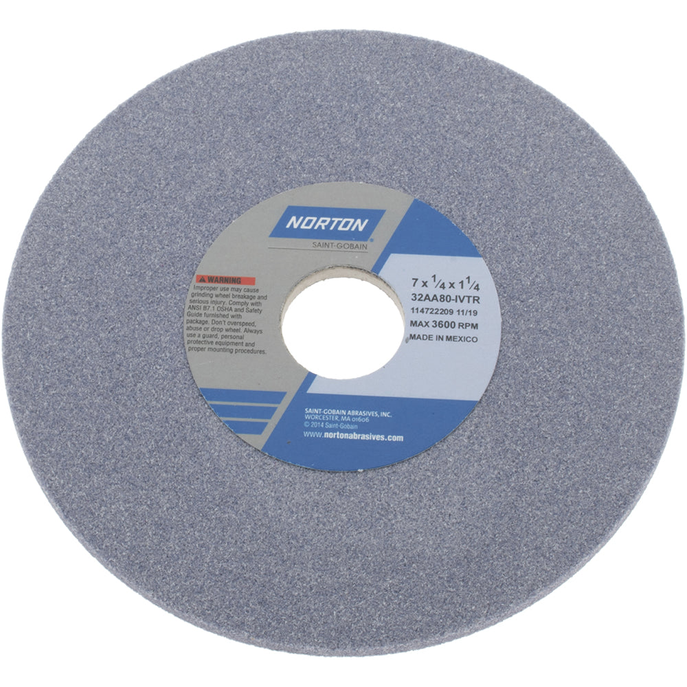 Norton 66252938875 Surface Grinding Wheel 7" Dia, 1/4" Thick, 1-1/4" Hole, 80 Grit, I Hardness
