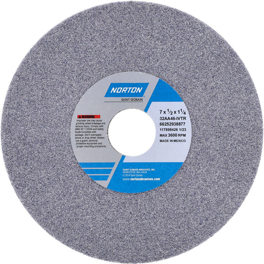 Norton 66252938877 Surface Grinding Wheel 7" Dia, 1/2" Thick, 1-1/4" Hole, 46 Grit, I Hardness