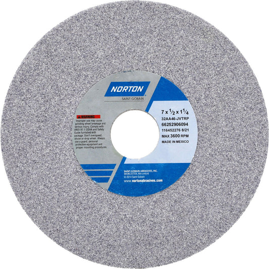 Norton 66252906094 Surface Grinding Wheel 7" Dia, 1/2" Thick, 1-1/4" Hole, 46 Grit, J Hardness