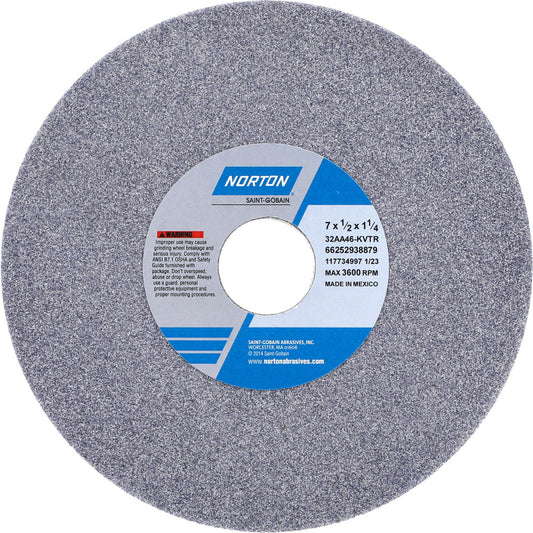 Norton 66252938879 Surface Grinding Wheel 7" Dia, 1/2" Thick, 1-1/4" Hole, 46 Grit, K Hardness