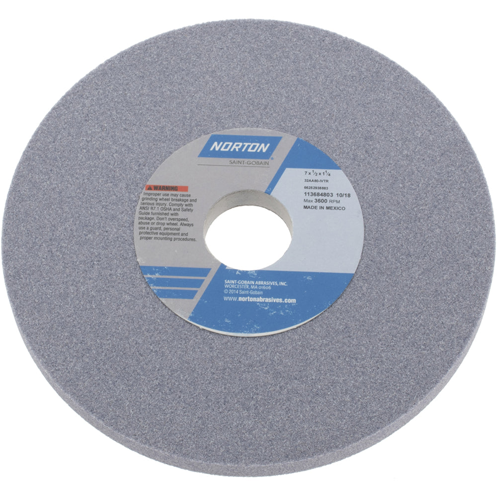 Norton 66252938883 Surface Grinding Wheel 7" Dia, 1/2" Thick, 1-1/4" Hole, 80 Grit, I Hardness