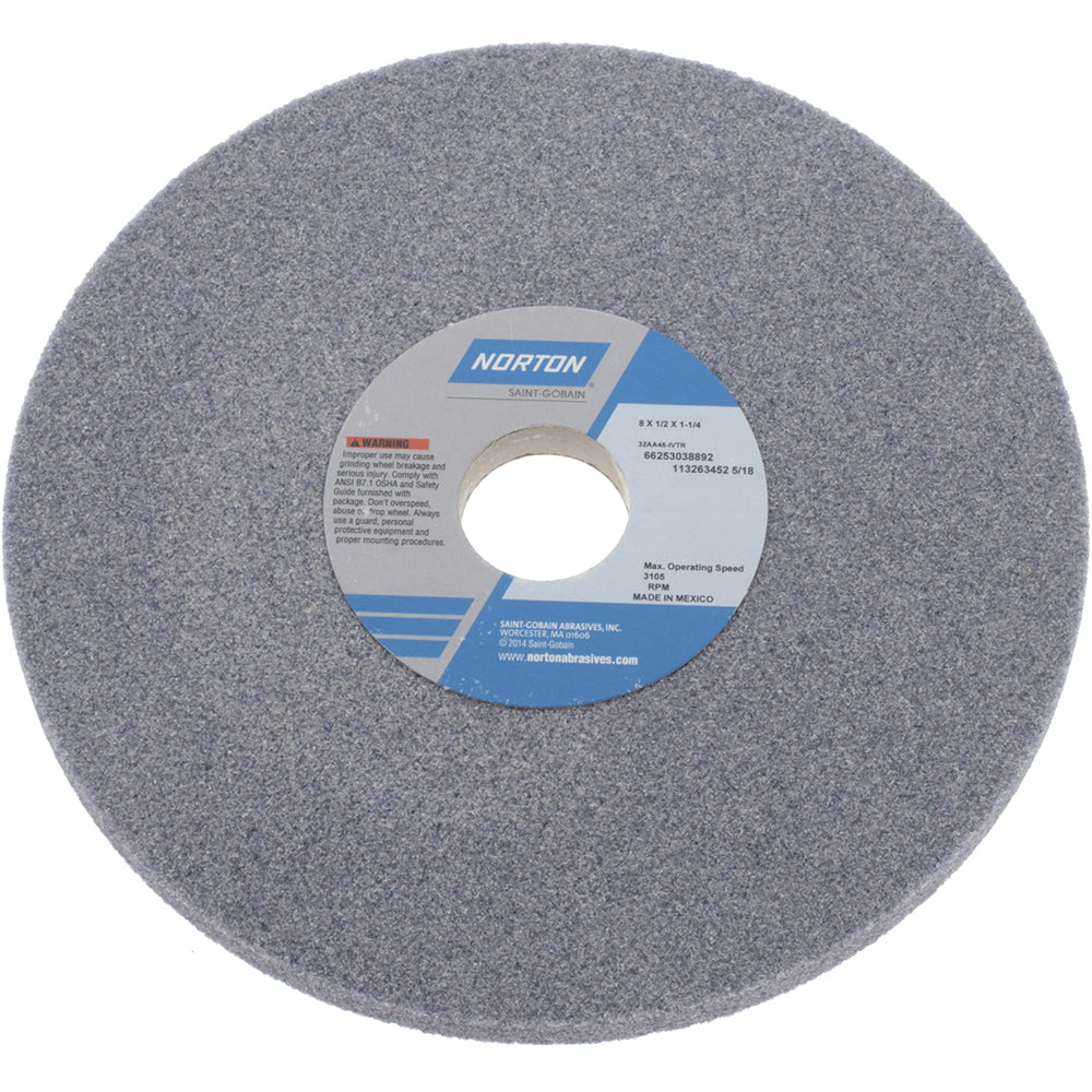 Norton 66253038892 Surface Grinding Wheel 8" Dia, 1/2" Thick, 1-1/4" Hole, 46 Grit, I Hardness