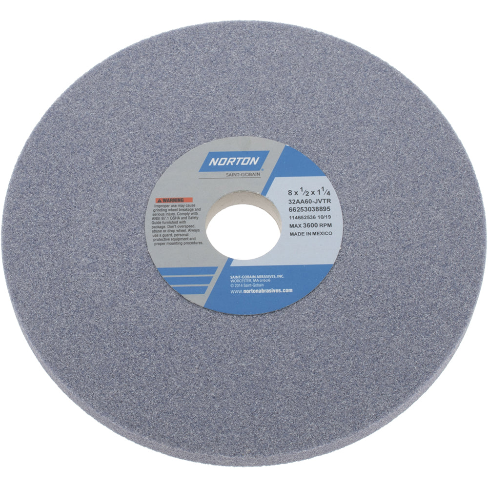 Norton 66253038895 Surface Grinding Wheel 8" Dia, 1/2" Thick, 1-1/4" Hole, 60 Grit, J Hardness