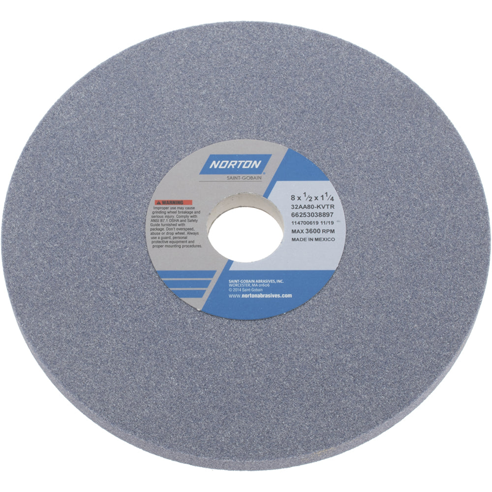 Norton 66253038897 Surface Grinding Wheel 8" Dia, 1/2" Thick, 1-1/4" Hole, 80 Grit, K Hardness