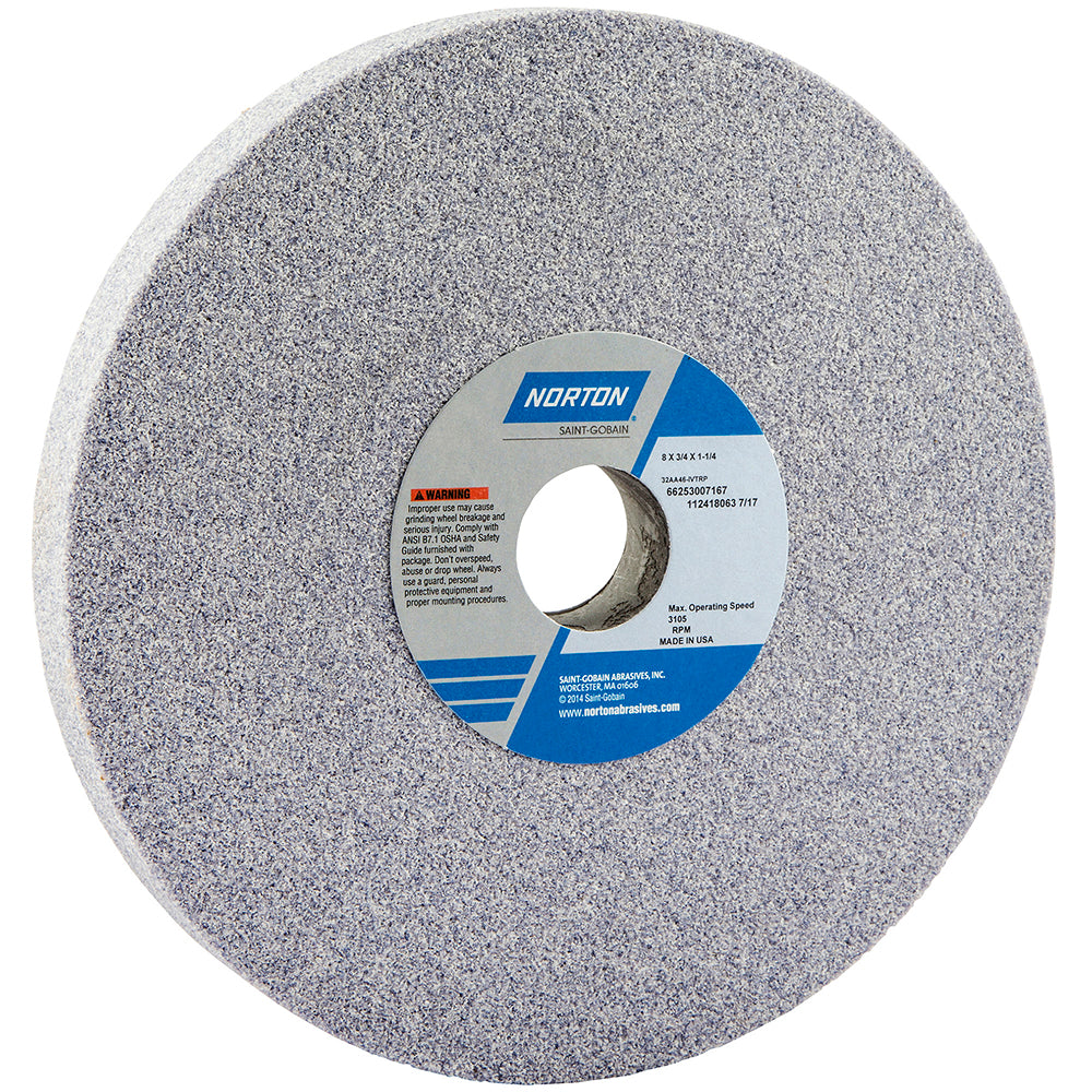 Norton 66253007167 Surface Grinding Wheel 8" Dia, 3/4" Thick, 1-1/4" Hole, 46 Grit, I Hardness