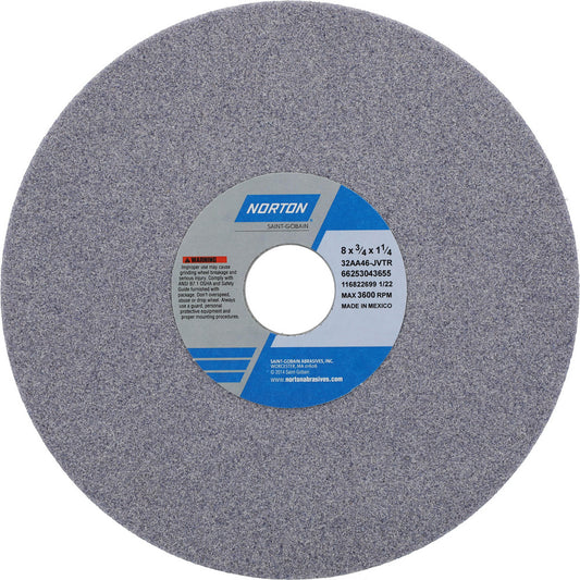 Norton 66253043655 Surface Grinding Wheel 8" Dia, 3/4" Thick, 1-1/4" Hole, 46 Grit, J Hardness