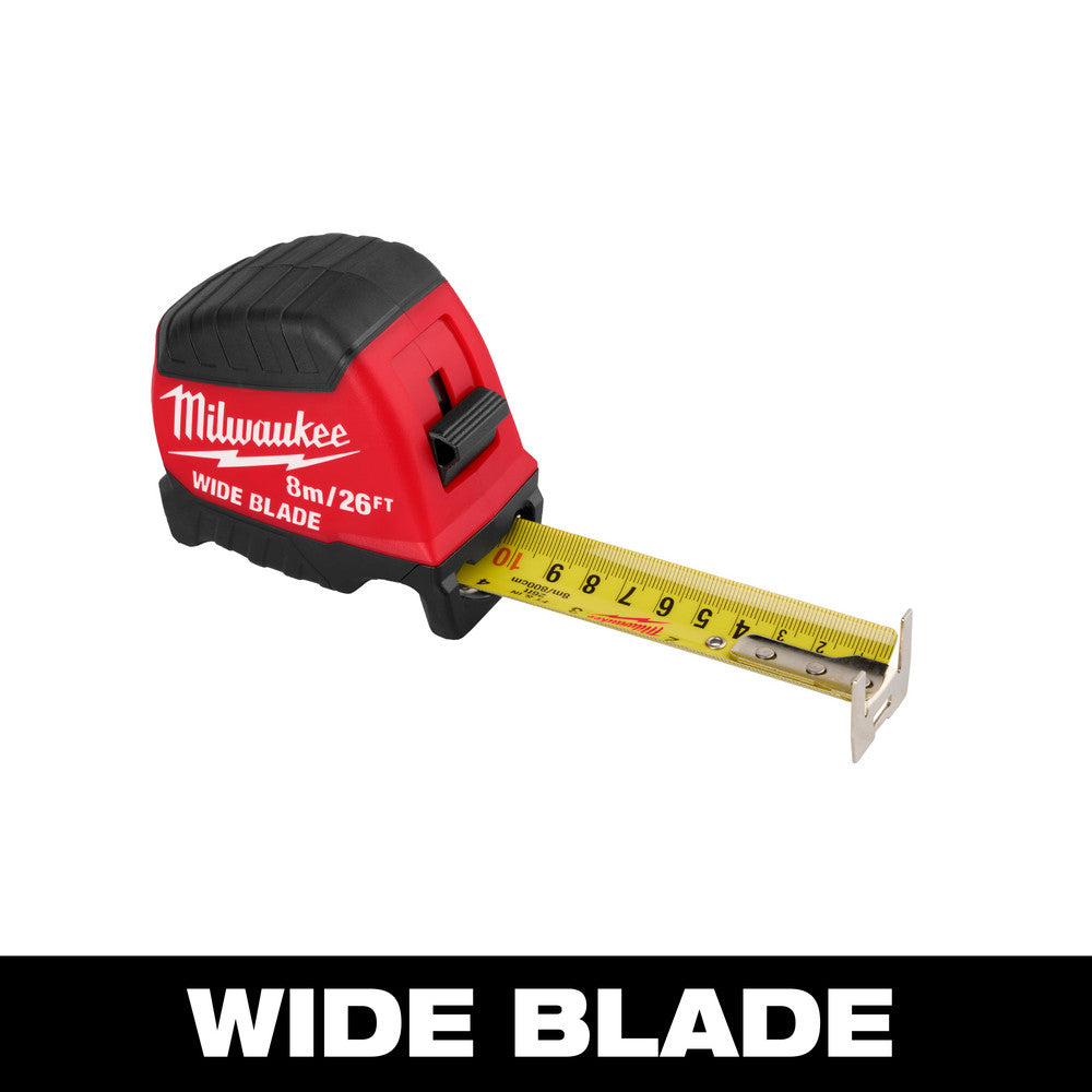 Milwaukee Tool 48-22-1226 Tape Measures Length Ft. 26.000  Graduation (Inch) 1/16  Blade Material Steel  Standout Length (Feet) 15.00  Case Type Closed  Rewind Type Automatic