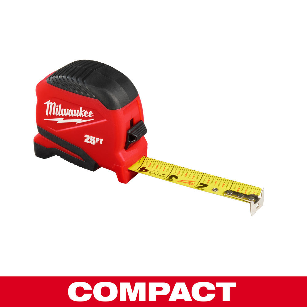 Milwaukee Tool 48-22-1725 Tape Measures Length Ft. 25.000  Graduation (Inch) 1/16  Blade Material Steel  Standout Length (Feet) 9.00  Case Type Closed  Rewind Type Automatic