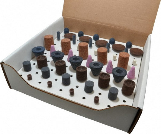 Grier Abrasives KIT-1/4-RAND-50 50 Piece Aluminum Oxide Vitrified Mounted Stone Abrasive Point Set