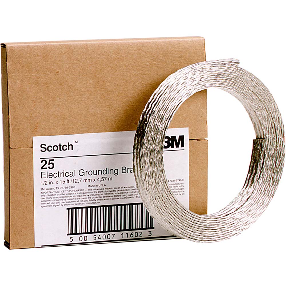 3M 7100011690 25 AWG, 1/2 Inch Diameter, 15 Ft., Braid, Grounding Wire