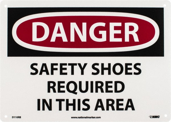 AccuformNMC D110RB Accident Prevention Sign Rectangle, "Danger, SAFETY SHOES REQUIRED IN THIS AREA"