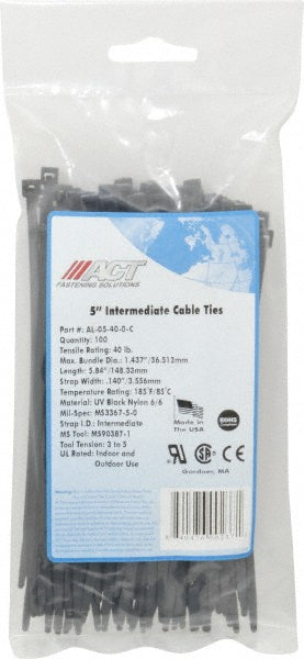 ADVANCED CABLE TIES INC. AL-05-40-0 -C Cable Tie Duty 5.84" Long, Black, Nylon, Standard