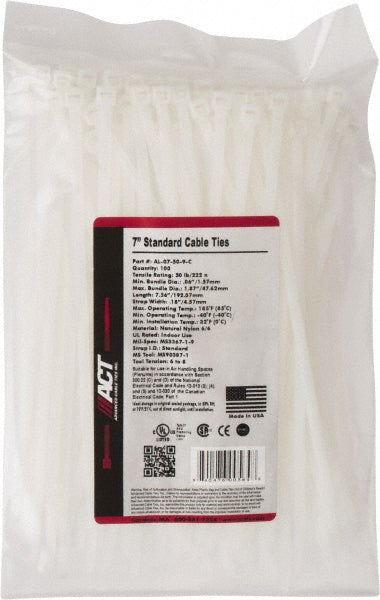 ADVANCED CABLE TIES INC. AL-07-50-9 -C Cable Tie Duty 7.562" Long, Natural, Nylon, Standard