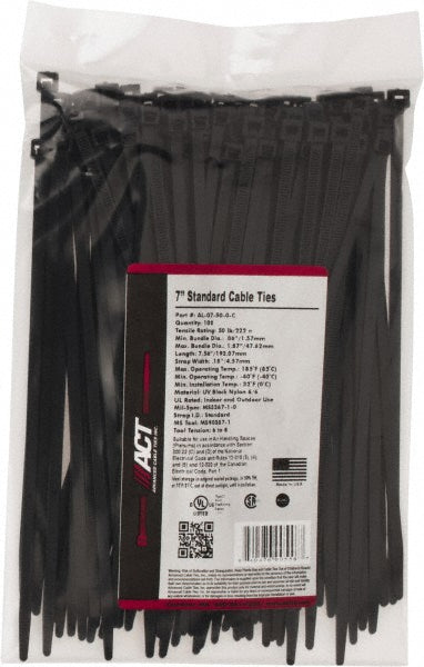ADVANCED CABLE TIES INC. AL-07-50-0-C Cable Tie Duty 7.562" Long, Black, Nylon, Standard