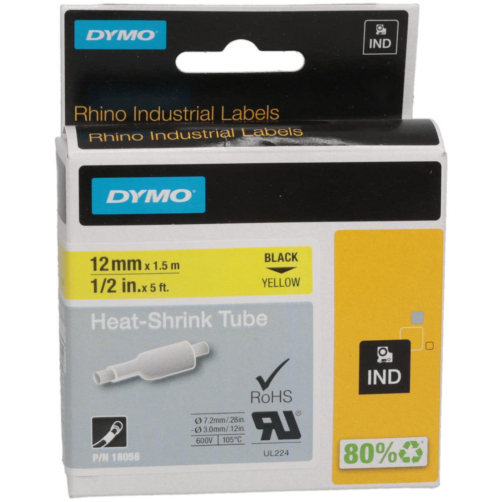 Dymo 18056 Label Maker Label Yellow, Heat Shrinkable Polyolefin, 60" OAL, 1/2" OAW