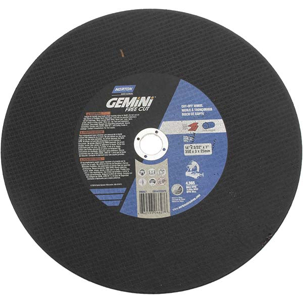 Norton 66253306627 Cut-Off Wheel 14" Dia, 3/32" Thick, 1" Hole, Aluminum Oxide