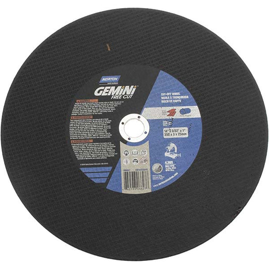 Norton 66253306627 Cut-Off Wheel 14" Dia, 3/32" Thick, 1" Hole, Aluminum Oxide