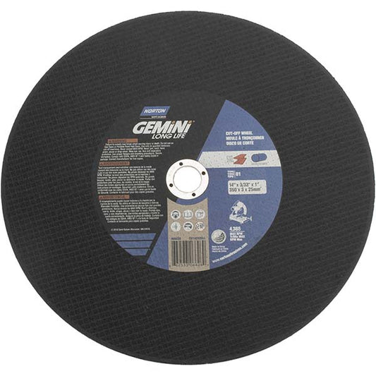 Norton 66253306626 Cut-Off Wheel 14" Dia, 3/32" Thick, 1" Hole, Aluminum Oxide