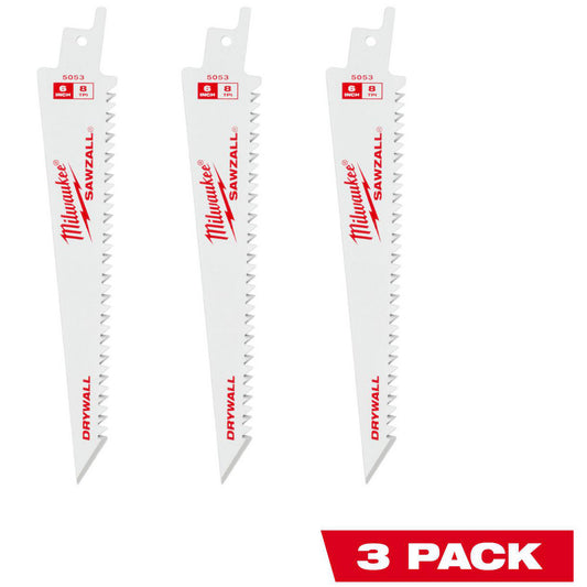 Milwaukee Tool 48-00-5053 Reciprocating Saw Blades Blade Material Steel  Blade Length (Inch) 6  Blade Width (Decimal Inch) 0.0600  Teeth Per Inch 8  Blade Thickness (Decimal Inch) 0.0600  Profile Shape Straight