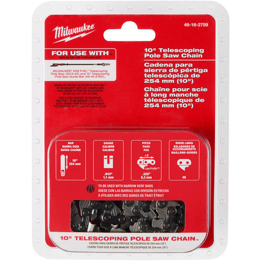 Milwaukee Tool 49-16-2759 Outdoor Power Equipment Accessories Accessory Type Pole Saw Chain  For Use With Milwaukee® M18 FUEL™ Telescoping Pole Saw  Material Steel  Length (Inch) 15 in  Overall Width 0in  Overall Height 0.625in