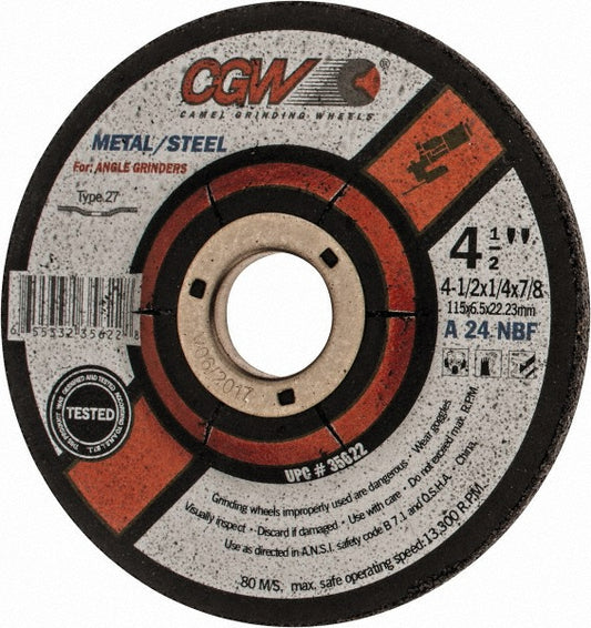 CGW Abrasives 35622 Depressed Center Wheel Type 27, 4-1/2" Dia, Aluminum Oxide