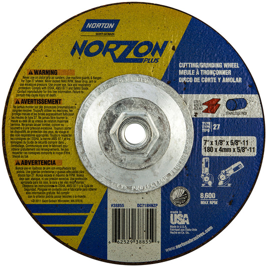 Norton 66252938855 Depressed Center Wheel Type 27, 7" Dia, Ceramic