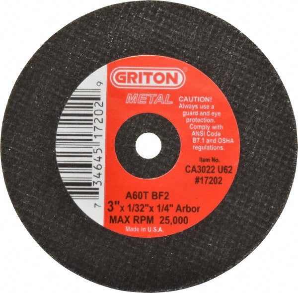 Value Collection CA3022U62 Cut-Off Wheel 3" Dia, 1/32" Thick, 1/4" Hole, Aluminum Oxide