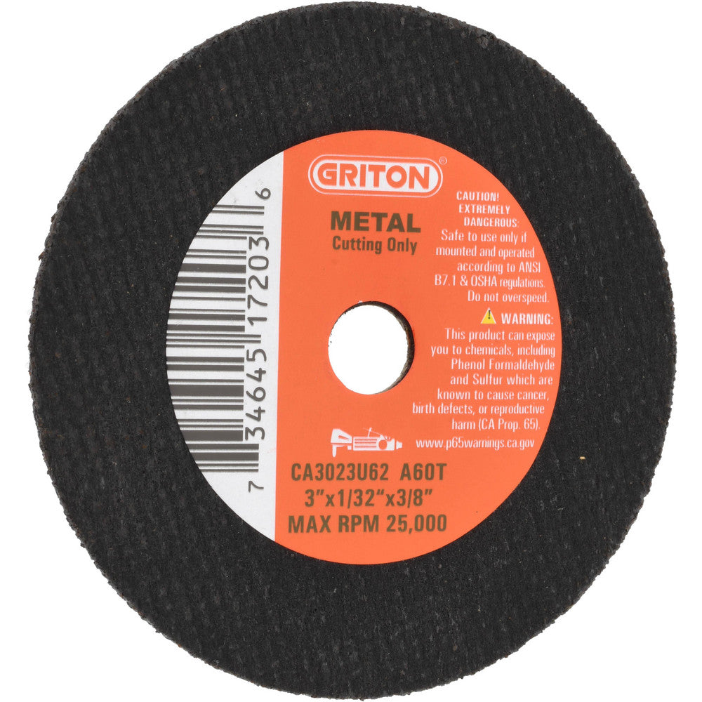 Value Collection CA3023U62 Cut-Off Wheel 3" Dia, 1/32" Thick, 3/8" Hole, Aluminum Oxide