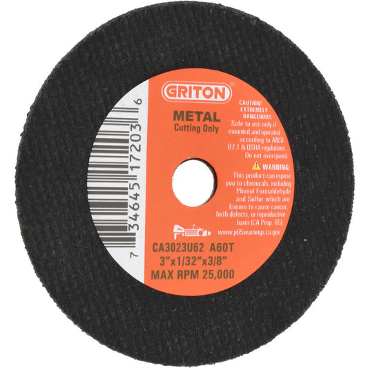 Value Collection CA3023U62 Cut-Off Wheel 3" Dia, 1/32" Thick, 3/8" Hole, Aluminum Oxide