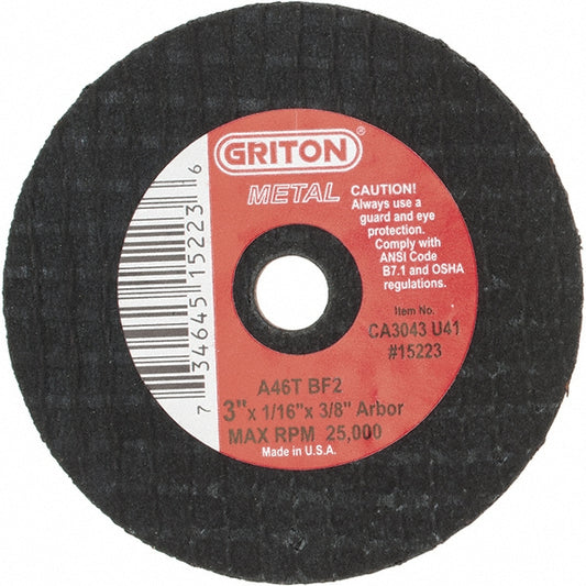 Value Collection CA3043U41 Cut-Off Wheel 3" Dia, 1/16" Thick, 3/8" Hole, Aluminum Oxide