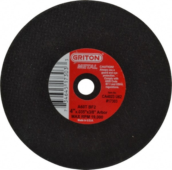 Value Collection CA4023U62 Cutoff Wheel 4" Dia, 0.035" Thick, 3/8" Hole, Aluminum Oxide
