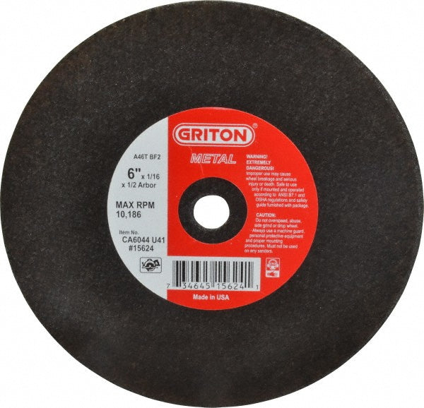 Value Collection CA6044U41 Cut-Off Wheel 6" Dia, 1/16" Thick, 1/2" Hole, Aluminum Oxide