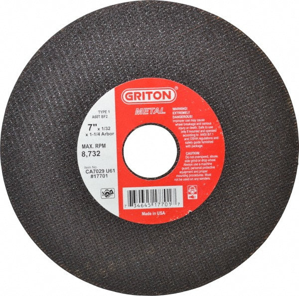 Value Collection CA7029U61 Cutoff Wheel Type 1 (01/41), 7" Dia, 1/32" Thick, 1-1/4" Hole, Aluminum Oxide
