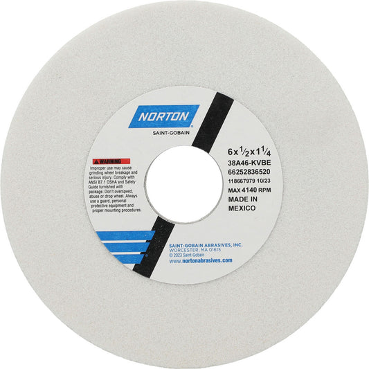 Norton 66252836520 Surface Grinding Wheel 6" Dia, 1/2" Thick, 1-1/4" Hole, 46 Grit, K Hardness