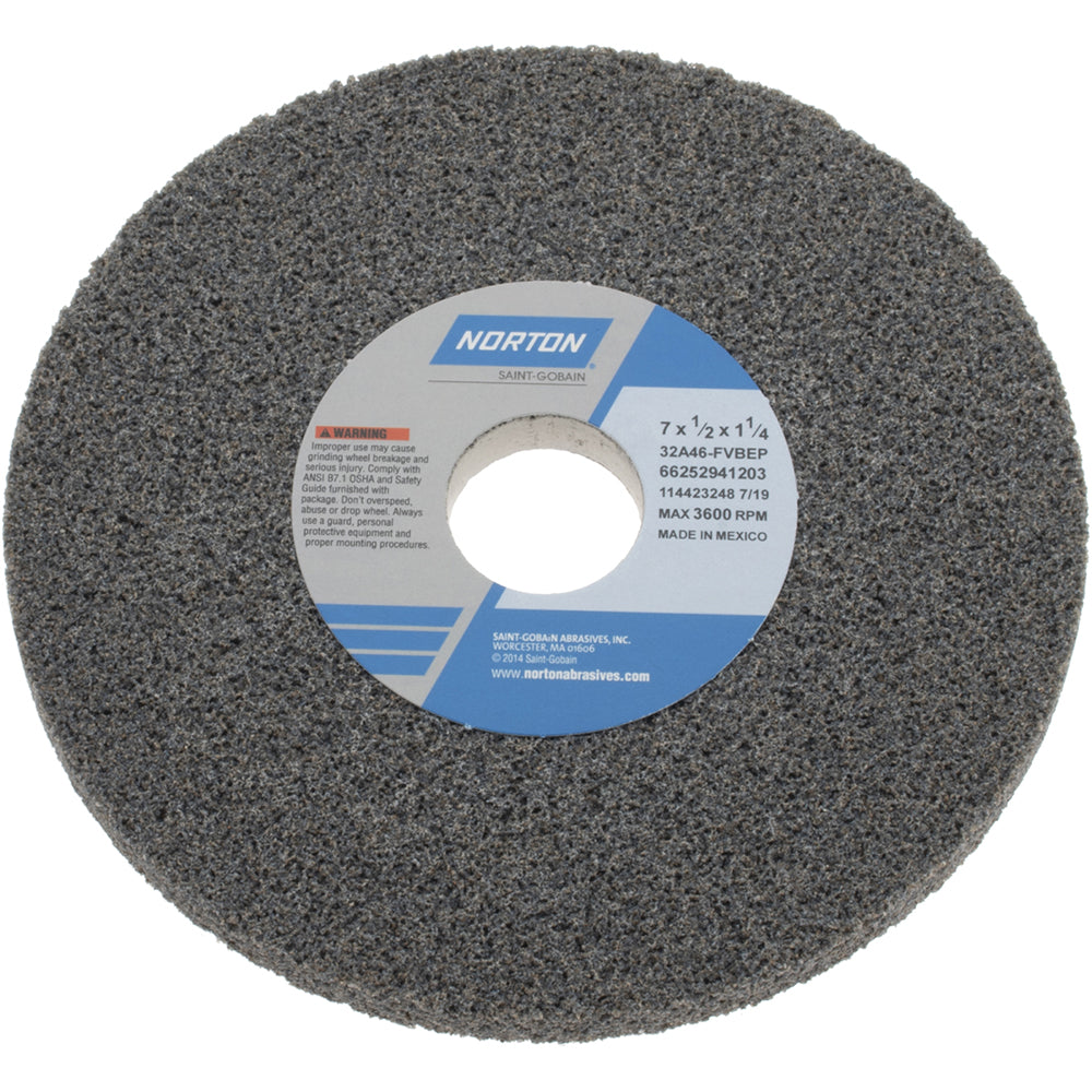 Norton 66252941203 Surface Grinding Wheel 7" Dia, 1/2" Thick, 1-1/4" Hole, 46 Grit, F Hardness