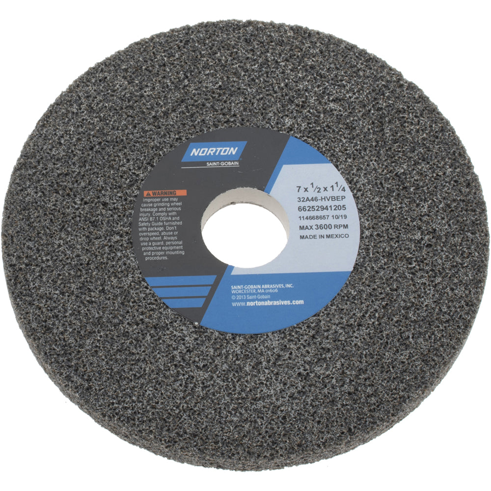 Norton 66252941205 Surface Grinding Wheel 7" Dia, 1/2" Thick, 1-1/4" Hole, 46 Grit, H Hardness